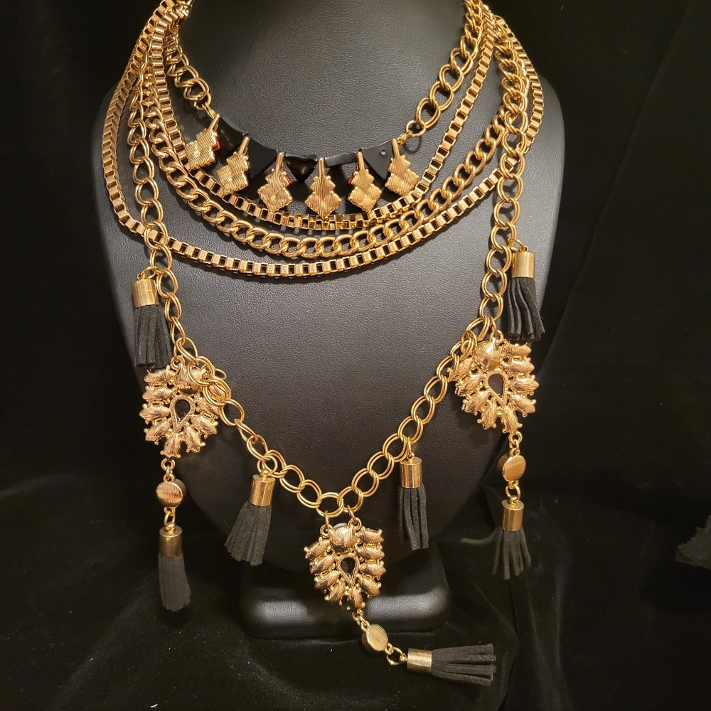 Vintage Multi Layer Long Statement Necklace - image 4